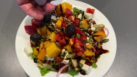 Preparing Colorful Salad With Fresh Dressing Vídeos de archivo 343865813