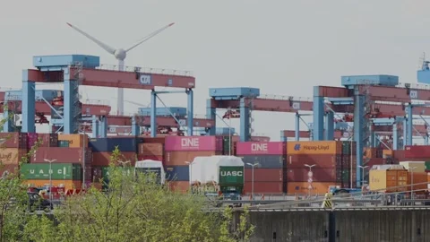 Preparing containers at the Hamburg harbour area Stock Footage 239329632