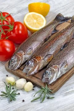 Preparing to cook wild trout Stock Photos