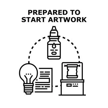 Preparing creative artwork concept developing process beginning Stock Illustration