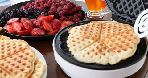 Preparing Delicious Waffles In A Waffle Maker 8 Stock Footage 119389811