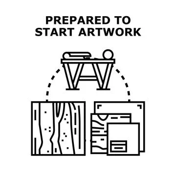 Preparing design project artwork with creative supplies Stock Illustration