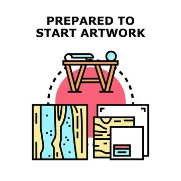 Preparing design project artwork with creative supplies Stock Illustration