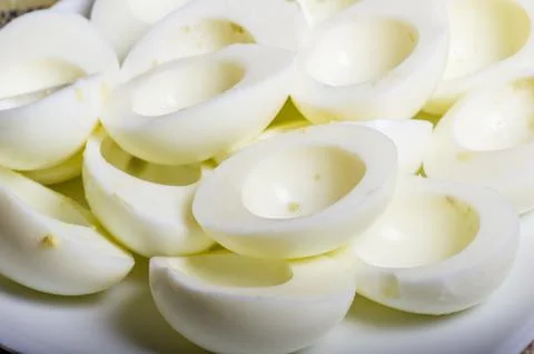 Preparing deviled eggs in the kitchen Stock Photos