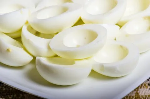 Preparing deviled eggs in the kitchen Stock Photos
