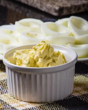 Preparing deviled eggs in the kitchen Stock Photos