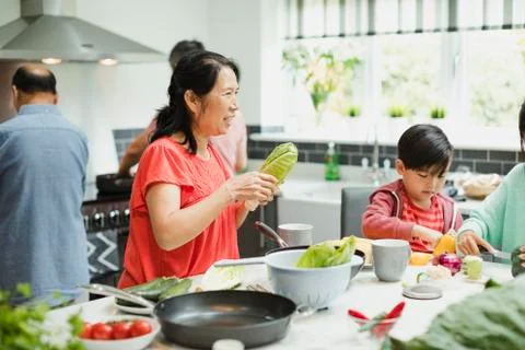Preparing Dinner with the Family 스톡 사진