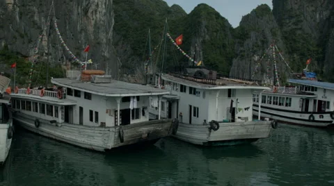 Preparing to dock in Ha Long Bay Vietnam Stock Footage 48050122