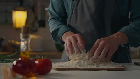 Preparing dough, Baker preparing pastries exchanges dough for baking bread i Stock Footage 251806440