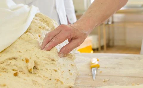 Preparing dough in a bakery. Stock Photos