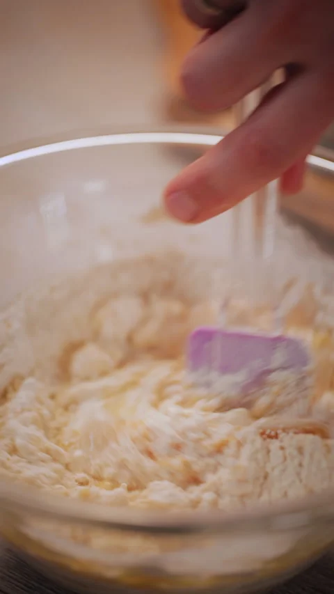 Preparing Dough, Mixing Ingredients. Making Homemade Cookies. Vertical Video. Stock Footage 289138971