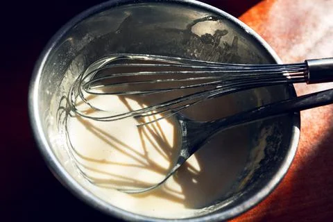 Preparing the dough for pancake Stock Photos
