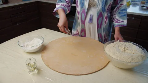 Preparing dough on wooden board Stock Footage 317528683