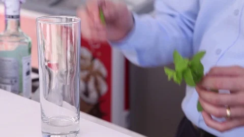 Preparing drink with mint cocktail bar restaurant Stock Footage 72444673