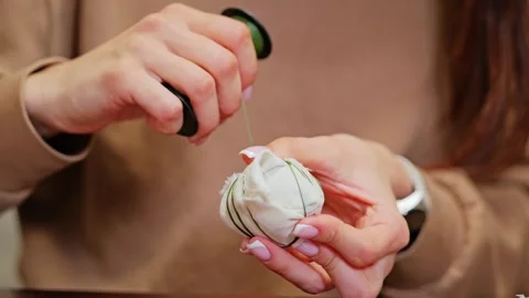 Preparing Easter Egg In Gauze Before Natural Spring Holiday Dyeing Stock Footage 338347308