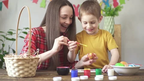 Preparing for Easter, spring mood and happy family Stock Footage 196228442