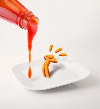 Preparing to eat a human shaped chicken nugget Stock Photos
