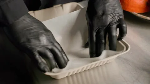 Preparing an Eco-Friendly Food Box for Packaging Stock Footage 313048520