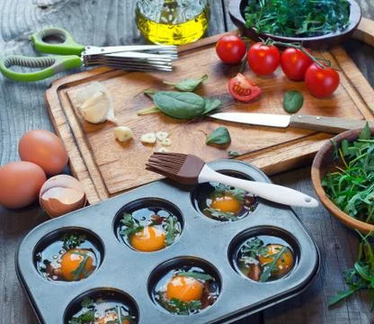 Preparing egg muffins Stock Photos