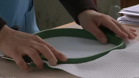 Preparing embroidery frame. Textile Industry. Stock Footage 72557824