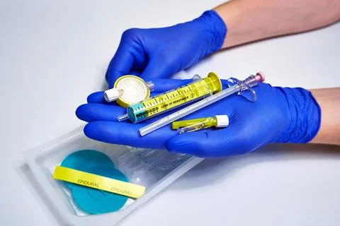 Preparing for epidural anesthesia Stock Photos