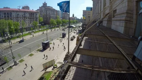 Preparing for Eurovision mounting of the stage and Euro Village Stock-Footage 75042280