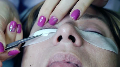Preparing the eyelids for eyelash extension. Stock Footage 164583573