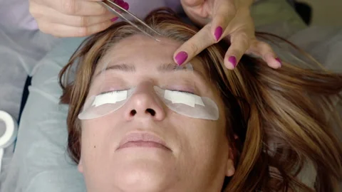 Preparing the eyelids for eyelash extension. Stock Footage 167347568