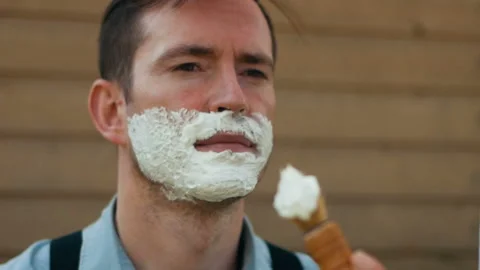 Preparing face with shave foam close-up applying Stock Footage 100114046