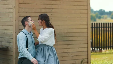 Preparing face with shave foam close-up applying. Stock Footage 100114143