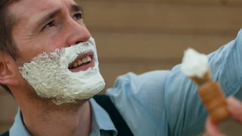 Preparing face with shave foam close-up applying Stock Footage 100176993