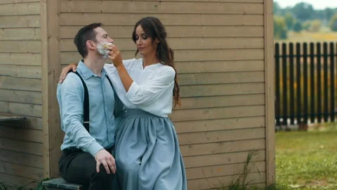 Preparing face with shave foam close-up applying Stock Footage 100177046