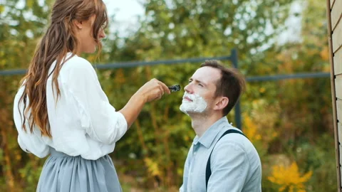 Preparing face with shave foam close-up applying. Stock Footage 100177091