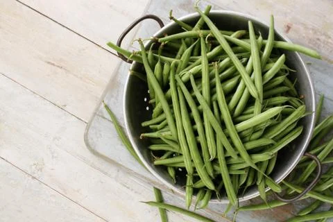 Preparing fine green beans Foto stock
