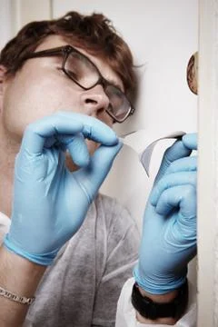 Preparing of fingerprint lifting Stock Photos