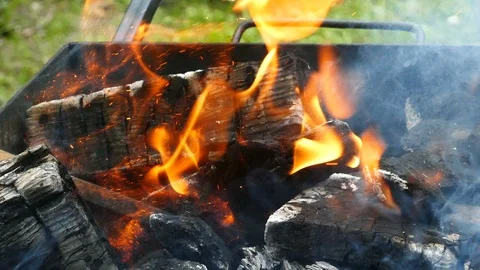Preparing Fire For Barbecue Stock-Footage 96240046