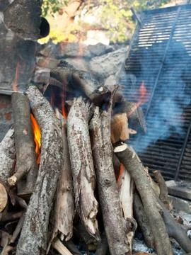 Preparing fire for grill Stock Photos