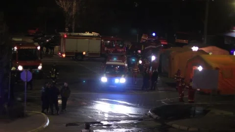 Preparing firefighters for an intervention exercise with trucks, in case of Video stock 166523507