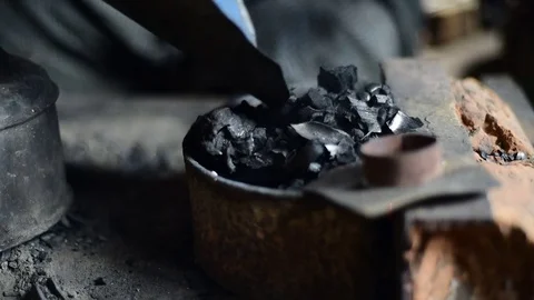 Preparing fireplace for heating the silver Stock Footage 71179064