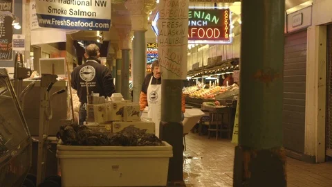 Preparing Fish Display in Pike Place Market Stock Footage 115502453