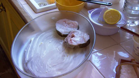 Preparing fish for lunch, typical fish dish in Chablis wine district in France Stock Footage 130289220