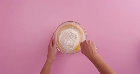 Preparing with flour, eggs, blueberries, sugar and serving blueberry blondie bro Stock Footage 133816528
