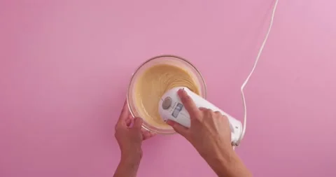 Preparing with flour, eggs, blueberries, sugar and serving blueberry blondie bro Stock Footage 133816551