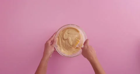 Preparing with flour, eggs, blueberries, sugar and serving blueberry blondie bro Stock Footage 133816561