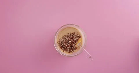 Preparing with flour, eggs, blueberries, sugar and serving blueberry blondie bro Stock Footage 133816576