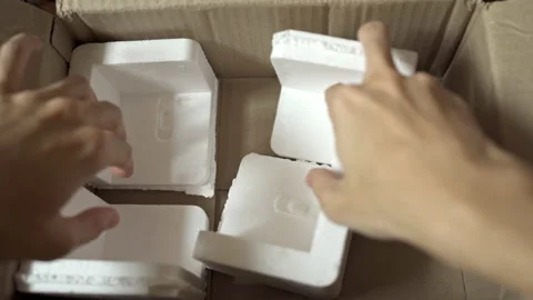 Preparing foam and bubble wrap for packaging Video stock 235277595