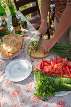 Preparing food for picnic Stock Photos
