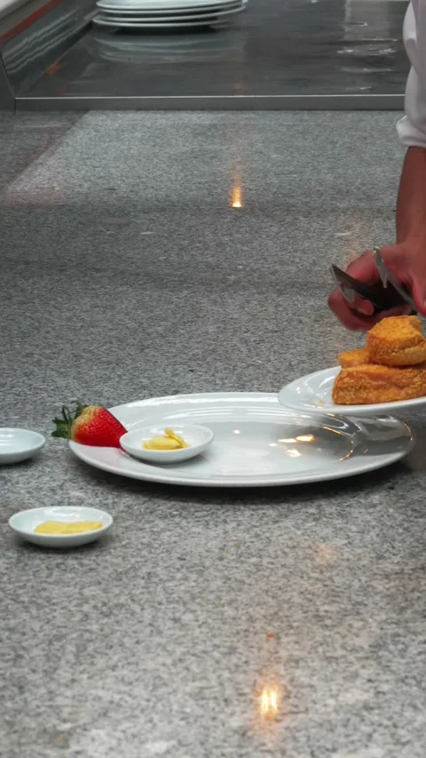 Preparing Fresh Breakfast Plates for Restaurant Service Video stock 343911279