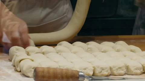 Preparing Fresh Dough by Hand and Cutting for Baking Vídeo Stock 339111274