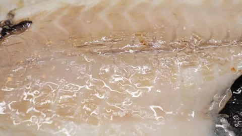 Preparing fresh fish fillet in a hot pan with oil to make a delicious meal Stock Footage 330109804